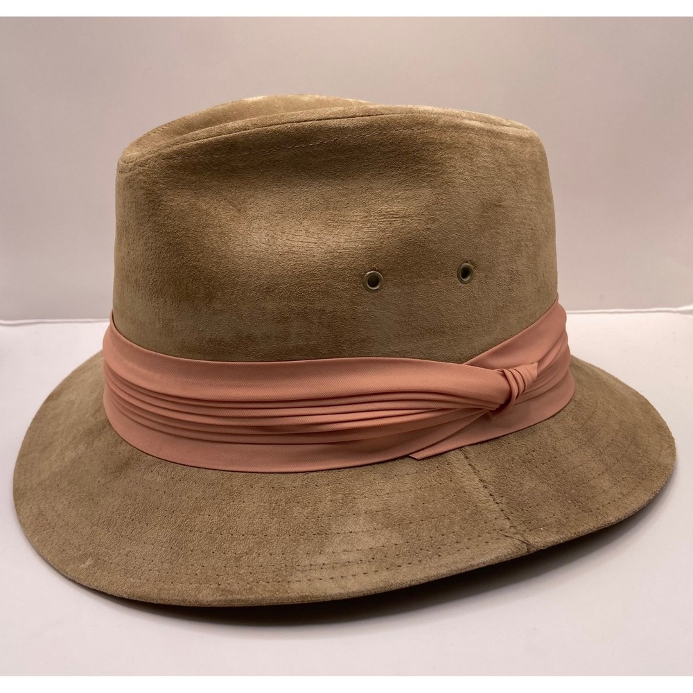 Vintage Borsalino Suede Safari Hat Mens 7 3/8 Tan Leather Band Italy - Picture 6 of 16